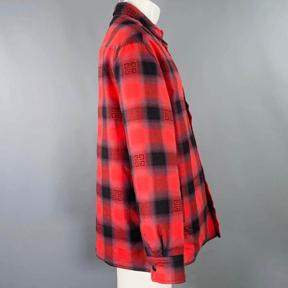 GIVENCHY Red Black Plaid Cotton Snaps Jacket - Picture 2 of 9